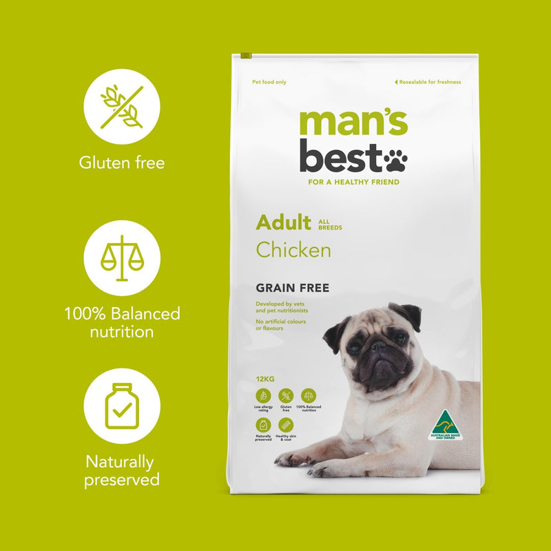 Mans Best Adult Premium Grain Free Chicken Dry Dog Food 12kg (+_+)