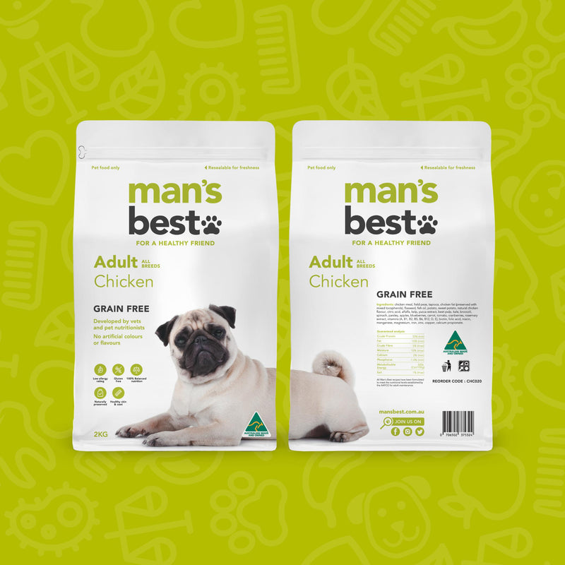 Mans Best Adult Premium Grain Free Chicken Dry Dog Food 12kg (+_+)