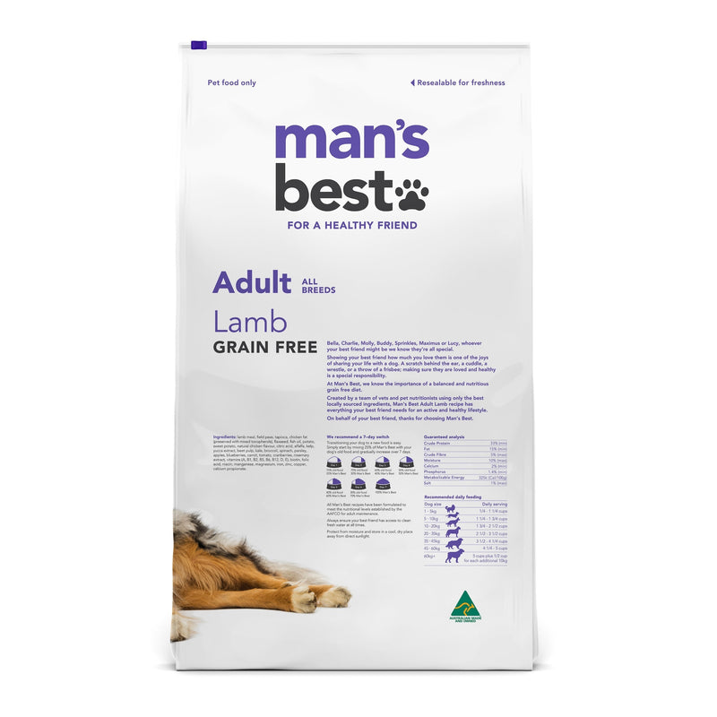 Mans Best Adult Premium Grain Free Lamb Dry Dog Food 12kg (+_+)