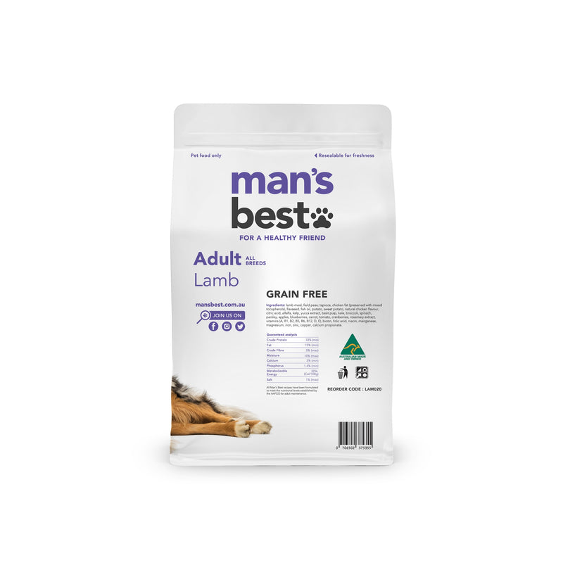 Mans Best Adult Premium Grain Free Lamb Dry Dog Food 2kg :->>
