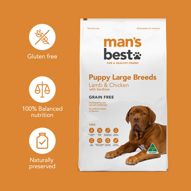 Mans Best Puppy Large Breed Premium Grain Free Dry Food 12kg (+_+)