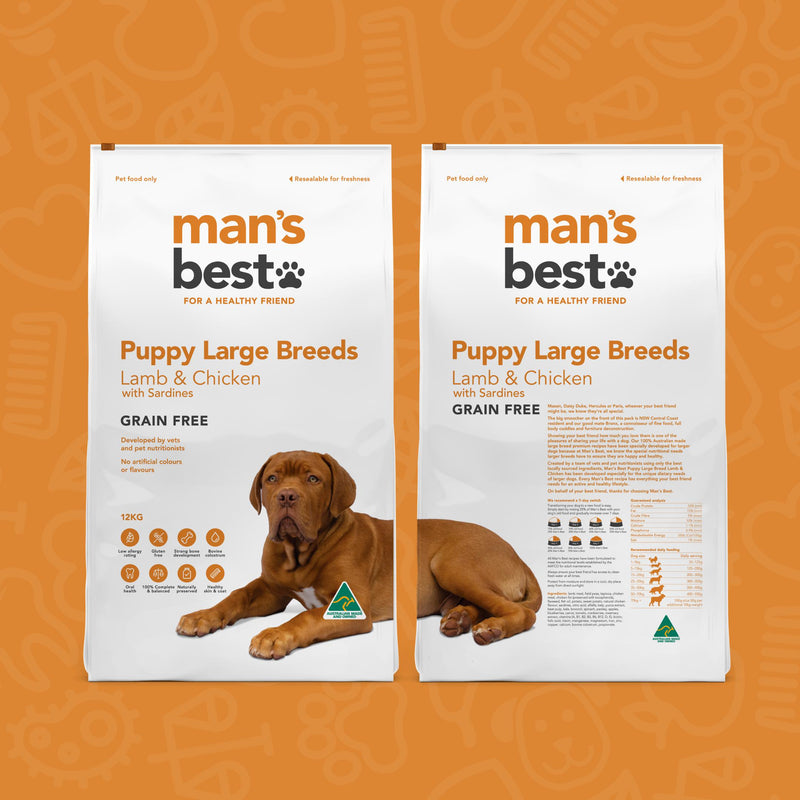 Mans Best Puppy Large Breed Premium Grain Free Dry Food 12kg (+_+)