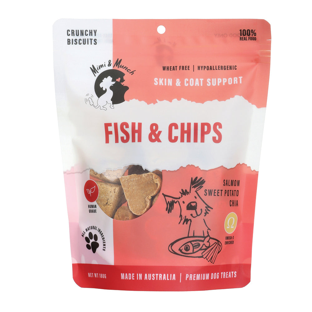 Mimi and Munch Wheat Free Fish and Chips Dog Biscuit Treats 180g (+_+)-Habitat Pet Supplies
