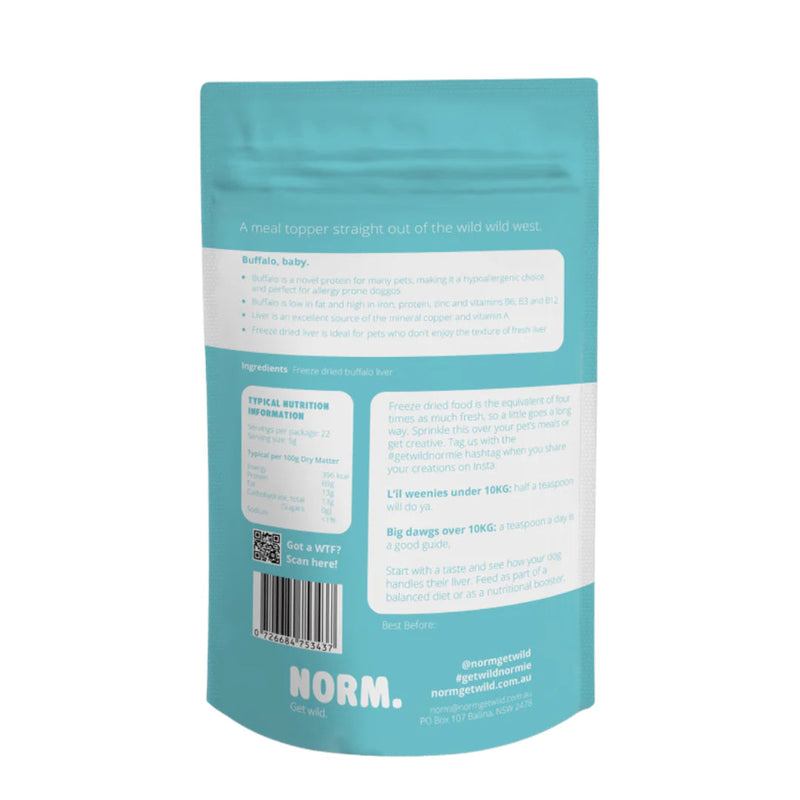 NORM. Buffalo Liver Freeze Dried Meal Topper for Dogs and Cats