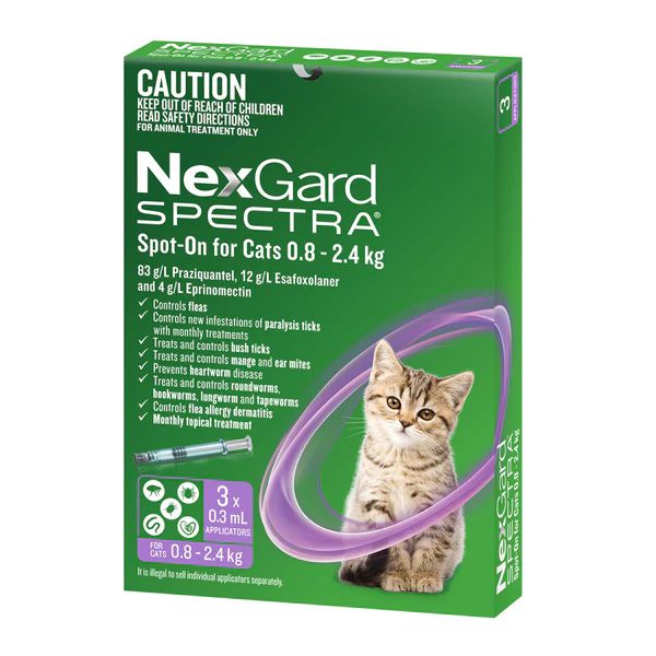 Nexgard Spectra Cat 0.8-2.4kg Small Spot On All in One Flea and Worm Treatment 3 Pack-Habitat Pet Supplies