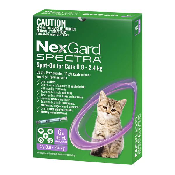 Nexgard Spectra Cat 0.8-2.4kg Small Spot On All in One Flea and Worm Treatment 6 Pack-Habitat Pet Supplies