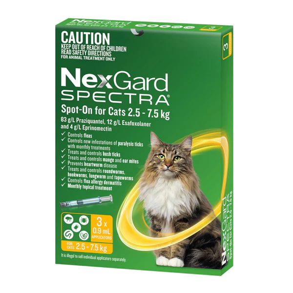 Nexgard Spectra Cat 2.5-7.5kg Large Spot On All in One Flea and Worm Treatment 3 Pack-Habitat Pet Supplies