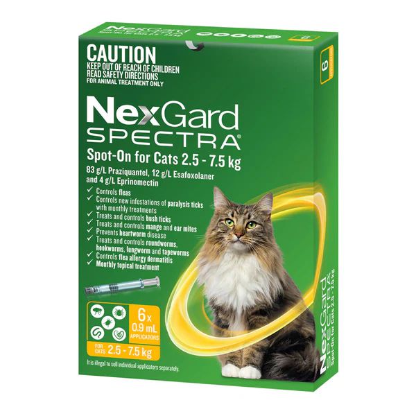 Nexgard Spectra Cat 2.5-7.5kg Large Spot On All in One Flea and Worm Treatment 6 Pack-Habitat Pet Supplies