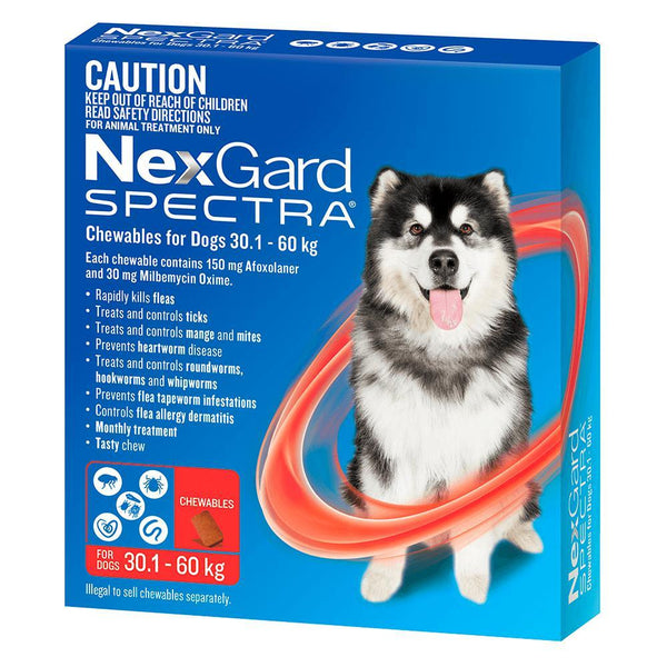 犬用トートバッグとNexGard Spectra(30〜60kg） Nexgard Spectra Dog 30.1-60kg Red 6 Pack – Habitat Pet Supplies