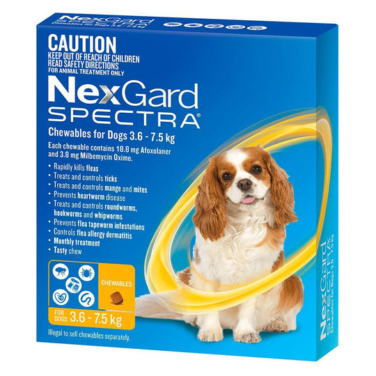 Nexgard Spectra Dog 3.6-7.5kg Yellow 3 Pack