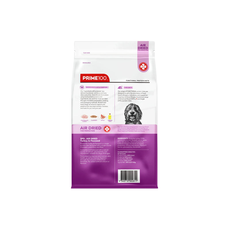 PRIME 100 SPD Air Dried Turkey and Flaxseed Dog Food 120g