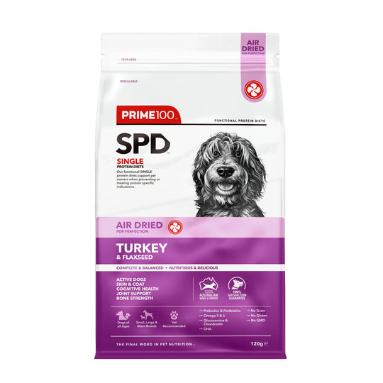 PRIME 100 SPD Air Dried Turkey and Flaxseed Dog Food 120g