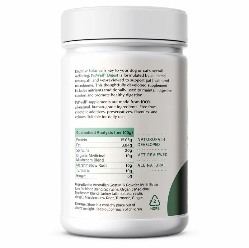 PetWell Digest Natural Pet Digestion Supplement for Dogs and Cats 125g