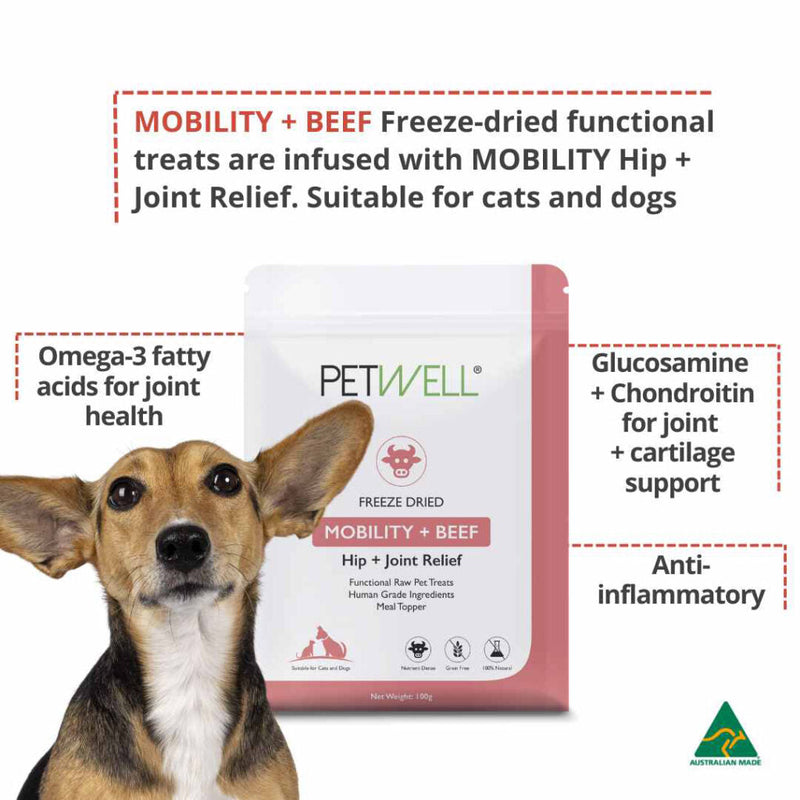 PetWell Freeze Dried Beef with Mobility Support Functional Treats for Dogs and Cats 100g