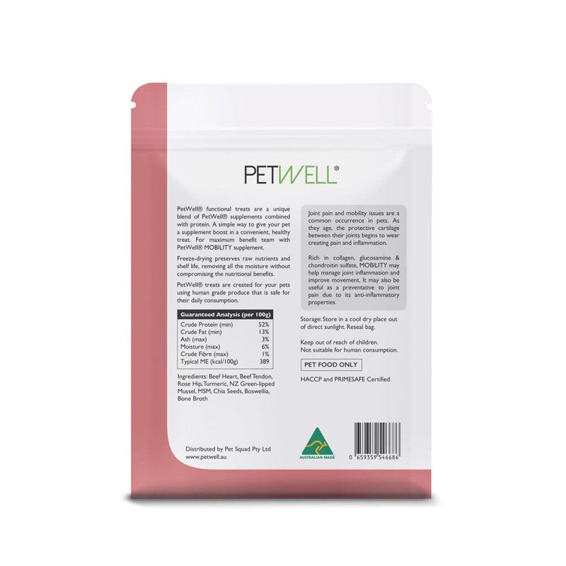 PetWell Freeze Dried Beef with Mobility Support Functional Treats for Dogs and Cats 80g