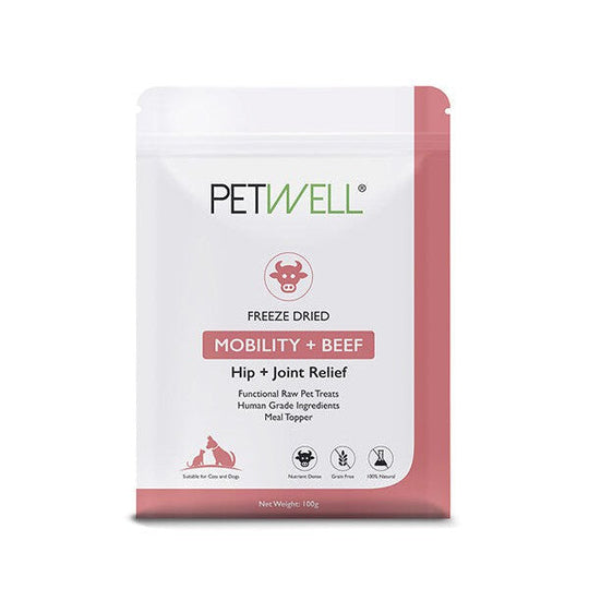 PetWell Freeze Dried Beef with Mobility Support Functional Treats for Dogs and Cats 80g