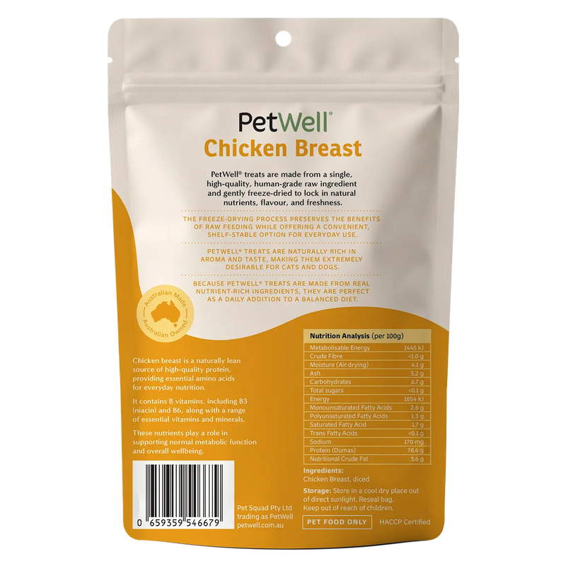 PetWell Freeze Dried Chicken Breast Treats for Dogs and Cats 80g