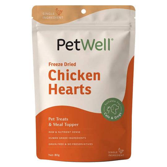 PetWell Freeze Dried Chicken Heart Treats for Dogs and Cats 80g