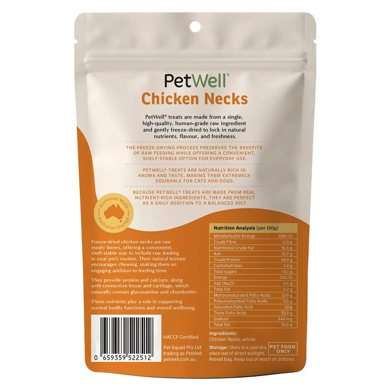 PetWell Freeze Dried Chicken Necks Treats for Dogs and Cats 100g