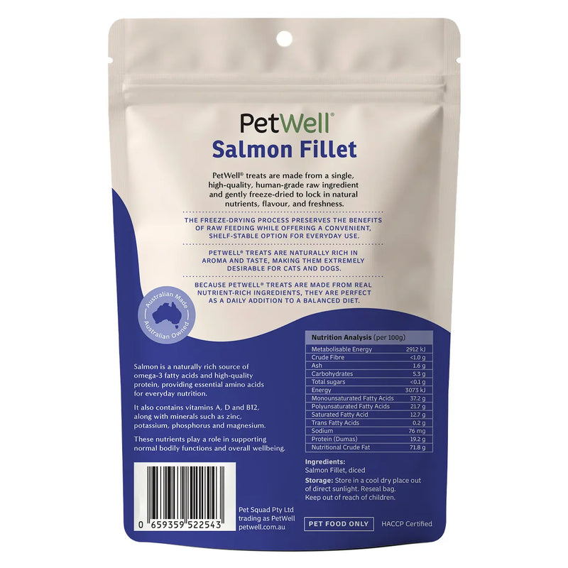 PetWell Freeze Dried Diced Salmon Fillets Treats for Dogs and Cats 80g