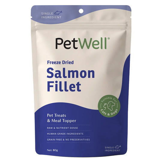 PetWell Freeze Dried Diced Salmon Fillets Treats for Dogs and Cats 80g