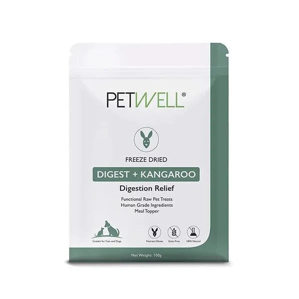 PetWell Freeze Dried Kangaroo with Digest Support Functional Treats for Dogs and Cats 100g-Habitat Pet Supplies