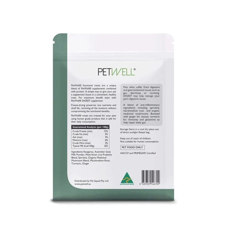 PetWell Freeze Dried Kangaroo with Digest Support Functional Treats for Dogs and Cats 80g