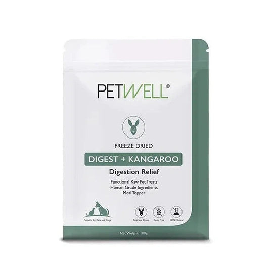 PetWell Freeze Dried Kangaroo with Digest Support Functional Treats for Dogs and Cats 80g