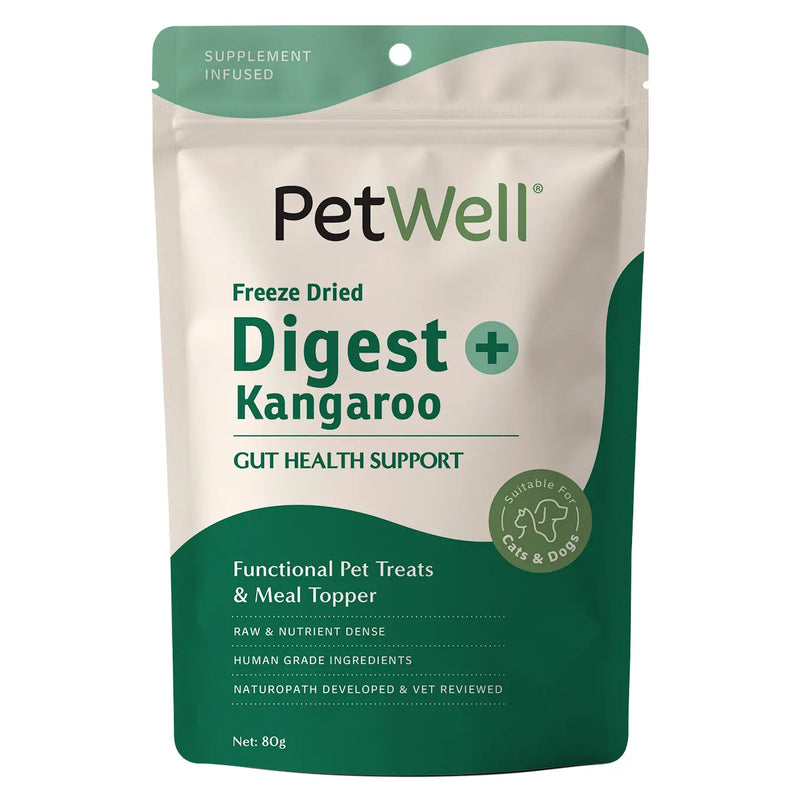 PetWell Freeze Dried Kangaroo with Digest Support Functional Treats for Dogs and Cats 80g-Habitat Pet Supplies