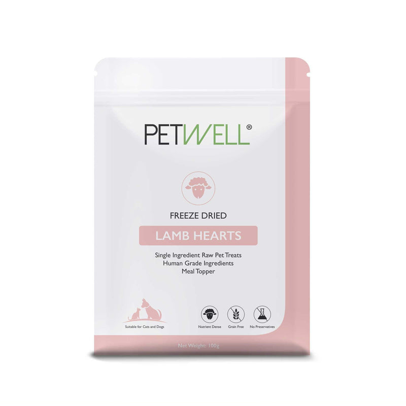 PetWell Freeze Dried Lamb Hearts Treats for Dogs and Cats 80g