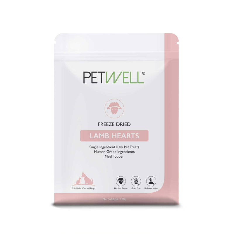 PetWell Freeze Dried Lamb Hearts Treats for Dogs and Cats 80g-Habitat Pet Supplies