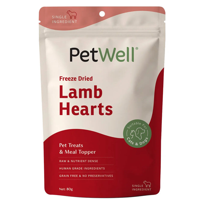PetWell Freeze Dried Lamb Hearts Treats for Dogs and Cats 80g-Habitat Pet Supplies