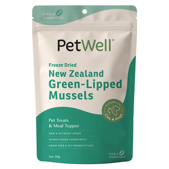 PetWell Freeze Dried New Zealand Green Lipped Mussels Treats for Dogs and Cats 50g