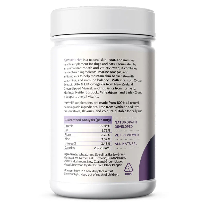 PetWell Relief Allergy Skin and Coat Supplement for Dogs and Cats 125g
