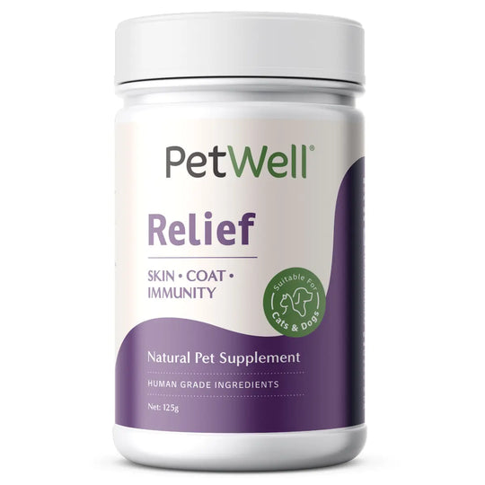 PetWell Relief Allergy Skin and Coat Supplement for Dogs and Cats 125g