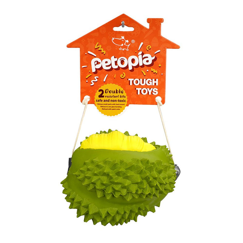 Petopia Tough Durable Durian with Strap Large Rubber Dog Toy Assorted Colours-Habitat Pet Supplies