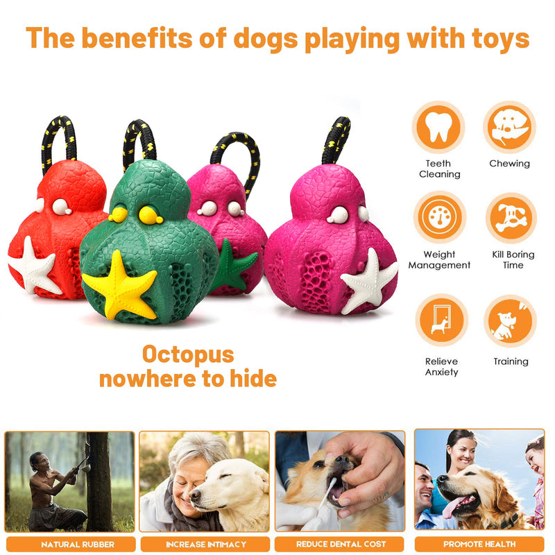 Petopia Tough Reef Octopus with Rope Large Rubber Dog Toy Assorted Colours