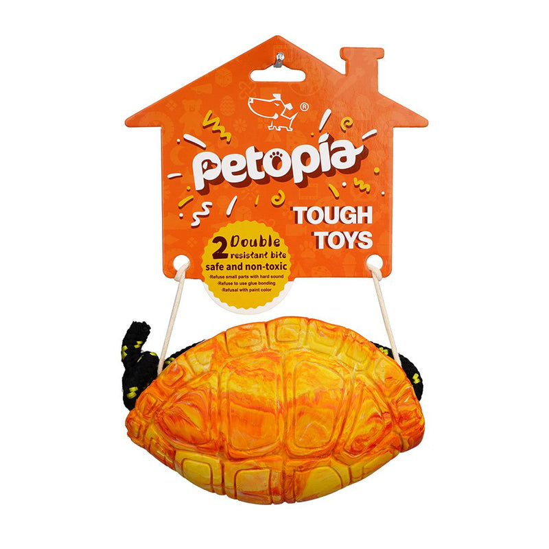 Petopia Tough Titan Turtle with Rope Large Rubber Dog Toy Assorted Colours-Habitat Pet Supplies