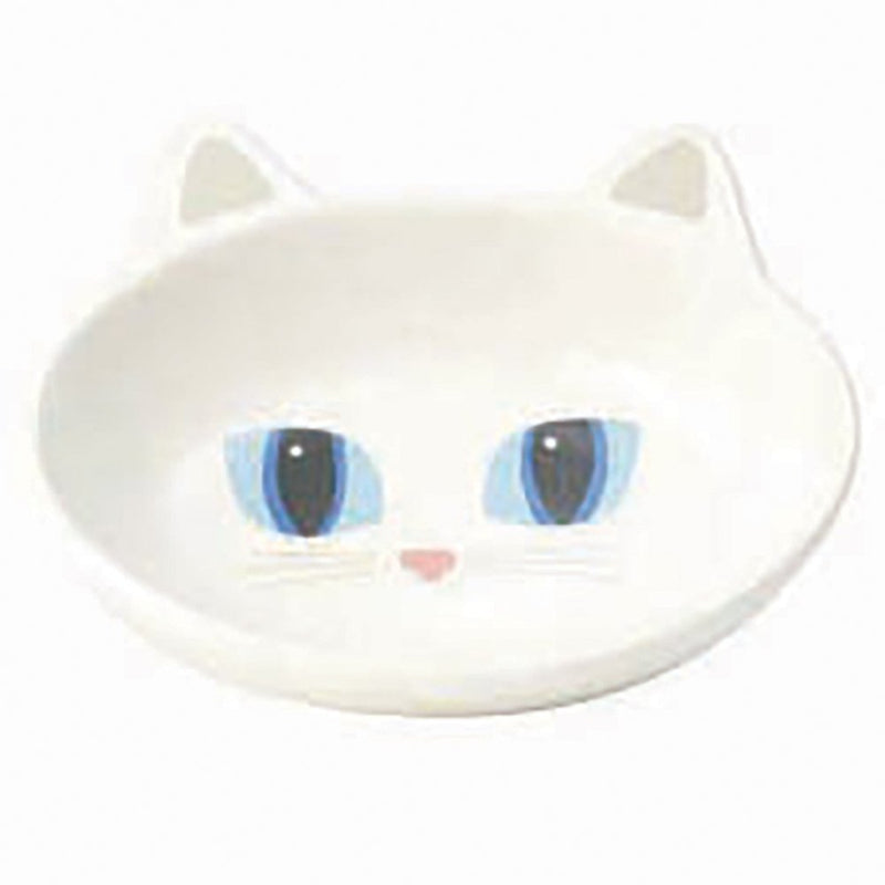 Petrageous Frisky Kitty Cat Bowl Oval White 13cm-Habitat Pet Supplies