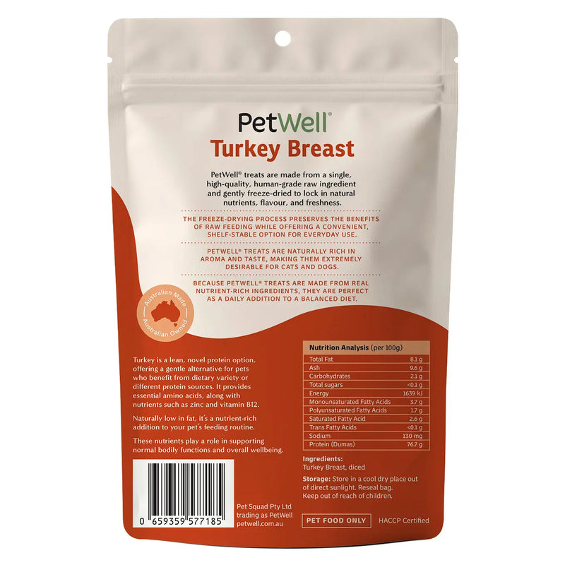 Petwell Freeze Dried Turkey Breast Treats for Dogs and Cats 80g