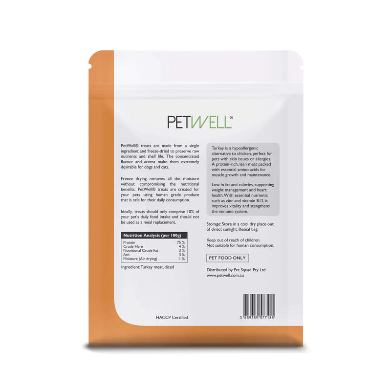 Petwell Freeze Dried Turkey Breast Treats for Dogs and Cats 80g