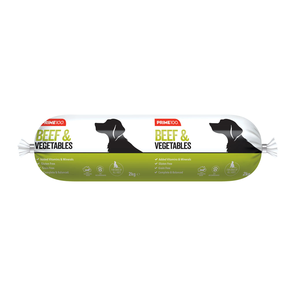 Prime 100 Dog Beef and Vegetable Roll 2kg-Habitat Pet Supplies