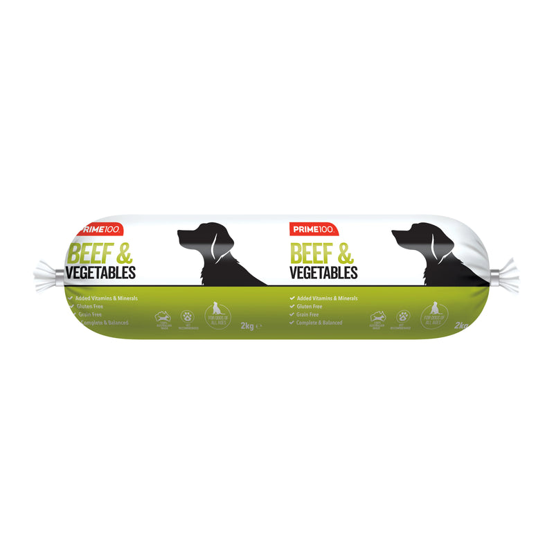 Prime 100 Dog Beef and Vegetable Roll 2kg-Habitat Pet Supplies