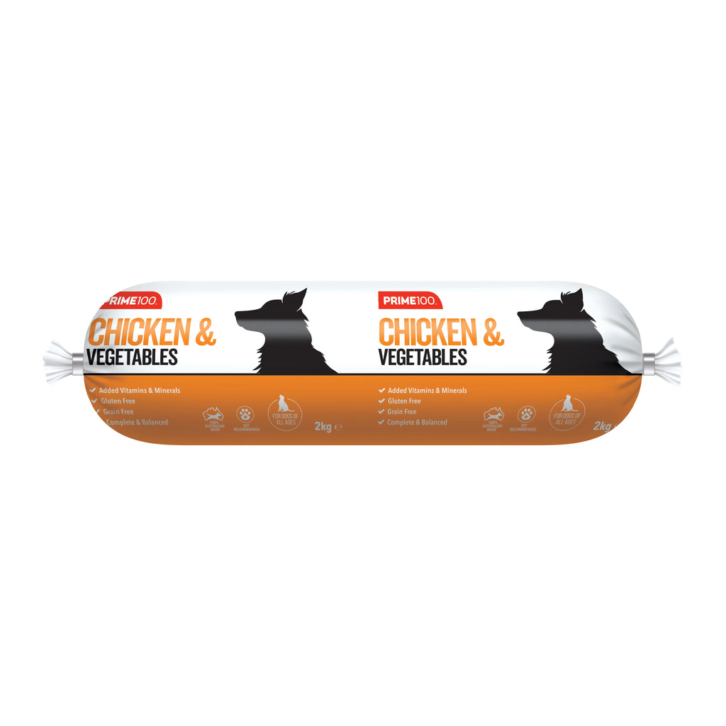Prime 100 Dog Chicken and Vegetable Roll 2kg-Habitat Pet Supplies