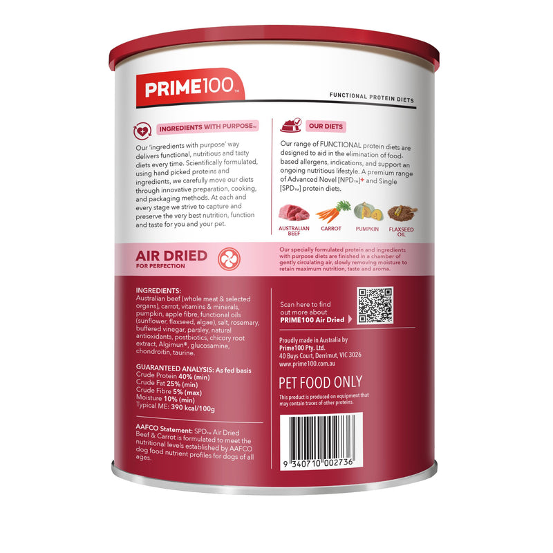 Prime 100 SPD Air Beef and Carrot Dog Food 600g