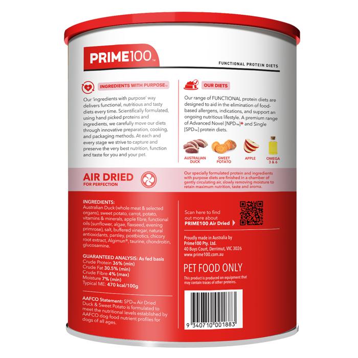 Prime 100 SPD Air Duck and Sweet Potato Dog Food 600g