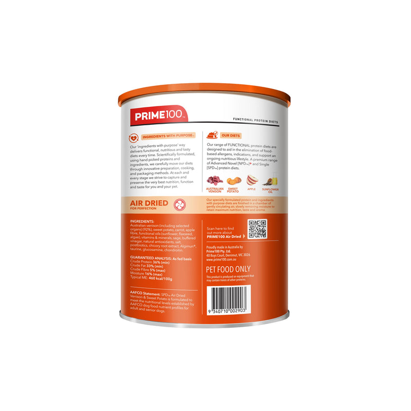 Prime 100 SPD Air Venison and Sweet Potato Dog Food 600g
