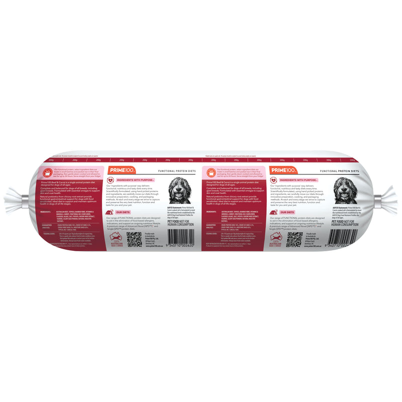 Prime 100 SPD Beef and Carrot Dog Food Roll 2kg