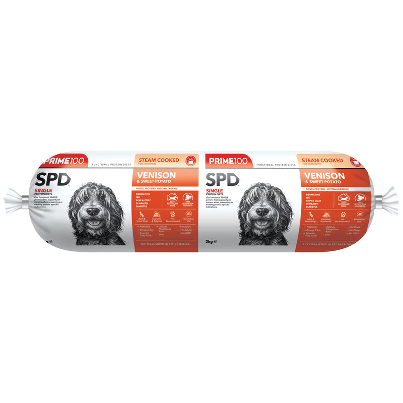 Prime 100 SPD Venison and Sweet Potato Dog Food Roll 2kg-Habitat Pet Supplies