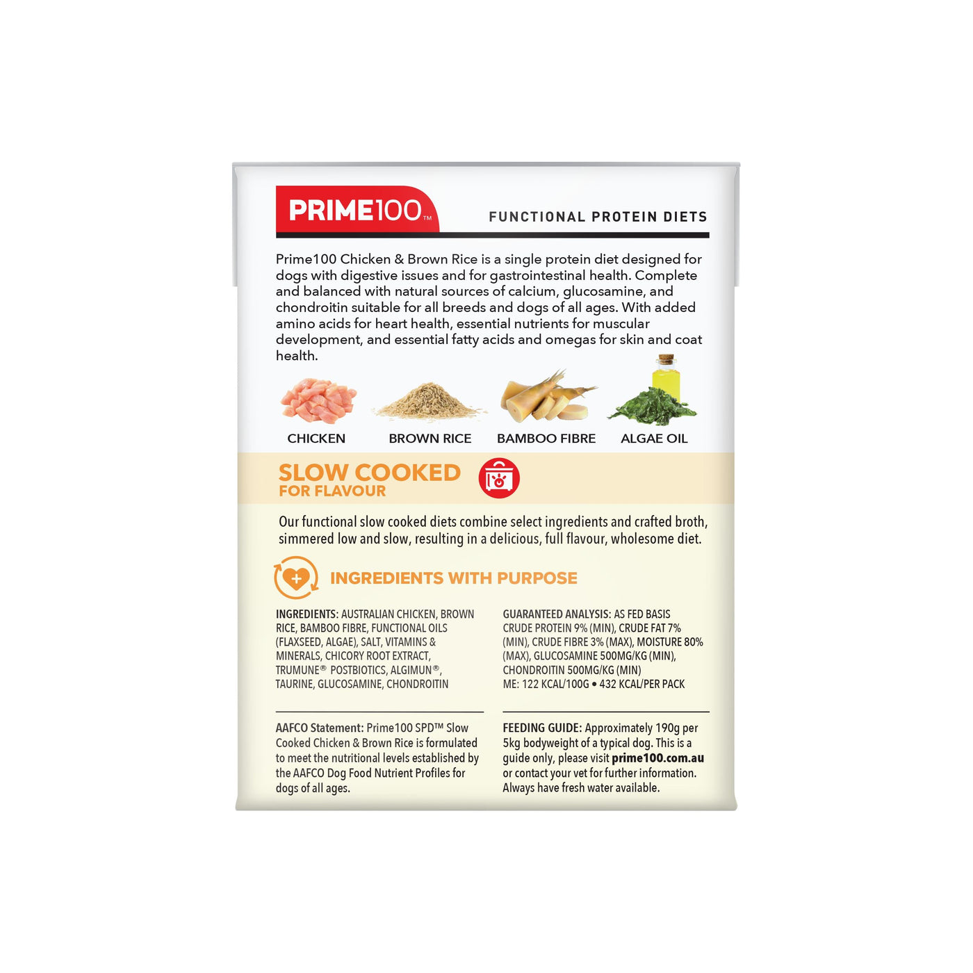 Prime 100 Slow Cooked Chicken and Brown Rice Dog Food 354g – Habitat ...